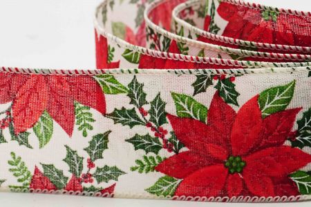Poinsettia Flower Wired Ribbon_KF6962GC-2-2_ivory